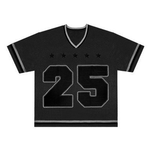 T-shirt Oversize Col V en Maille 100% Polyester Personnalisé avec Impression par Sublimation, Style Streetwear, Coupe Boxy, Maillot de Football avec Logo Brodé - Product Image 2