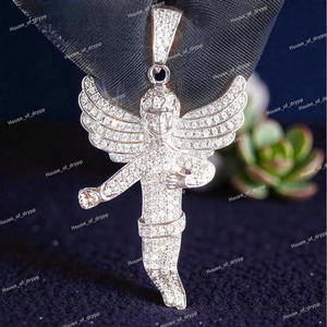 จี้รูปนางฟ้าประดับเพชรโมอิสซาไนต์สีเงิน สไตล์ฮิปฮอป พร้อมปีกประดับอย่างละเอียด สร้อยคอสุดหรู - Product Image 4