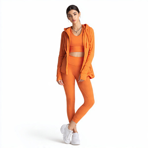 Women's Yoga Gym Fitness Active Wear <b>Set</b> 3pcs Crop <b>Tops</b> Jacket Mid Waist <b>Shorts</b> Solid Elastic Waist Closure Spandex/Nylon Front - Product Image 5