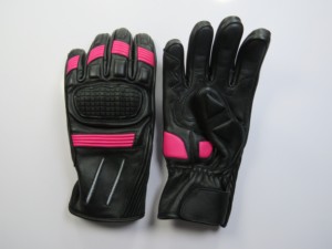 Gants unisexes en cuir à doigts entiers noirs avec accents roses, protection pour le cyclisme et la conduite, fermeture auto-agrippante, utilisation estivale - Product Image 4