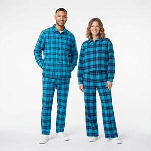 Conjunto de pijama de franela a cuadros para hombre, camisa con botones de longitud completa, conjuntos de pijama a cuadros para hombre, ropa de dormir de invierno 100% algodón, chándal para hombre - Product Image 2