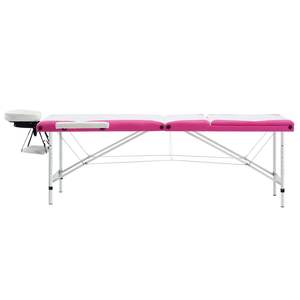 Cama de Masaje Plegable de Aluminio de 3 Zonas en Blanco y Rosa, Versátil y Cómoda - Product Image 3