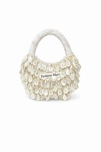 Elegante Bolso de Mano con Cuentas en Forma de Media Luna para Mujer, Adornado con Perlas, para Bodas y Fiestas, con Dos Asas, Cierre Abierto, Tendencia de Moda - Product Image 1
