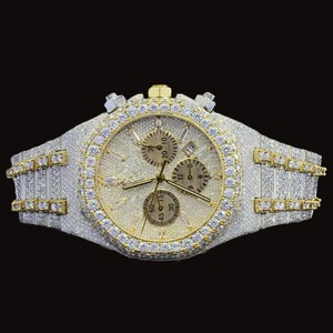 Reloj de Moda para Hombre, Cronógrafo Personalizado de Fábrica, Dos Tonos, Completamente Cubierto de Diamantes Moissanite, Esfera Redonda, con Fecha Automática, Estilo Hip Hop - Product Image 1