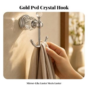 Crochet mural double en verre cristal de luxe pour salle de bain, finition chromée, crochet décoratif pour serviettes, vêtements et manteaux, avec bouton en cristal - Product Image 3