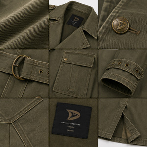Gabardina Táctica de Mezclilla Lavada Color Oliva para Hombre, Talla Grande, con Bolsillos Utilitarios, Cinturón y Estilo Duster Largo - Product Image 4