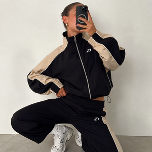 Custom Brown Gym Wear Zipper Pullover Tracksuit Jogging <b>Crop</b> Top Windbreaker <b>Jacket</b> Two Piece Pants Women's Set & Men's <b>Jackets</b> - Product Image 5