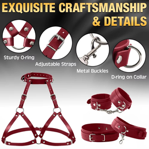 Adult Female Sexy Wearing Lingerie Hollow <b>Bra</b> Collar <b>Hand</b> and Foot Cuff Set SM Binding and Restraint Leather Products - Product Image 6