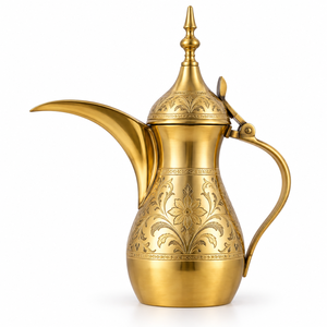 Middle Eastern Style Metal Coffee Pot With Gold Finish And Ornate Design For <b>Tea</b> Drinking - Product Image 4