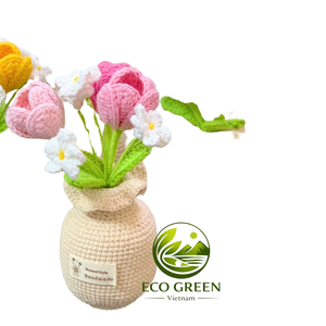 Plantes en pot au crochet faites à la main, fleurs tricotées colorées, mini décoration de bureau, plante artificielle, cadeau pour la maison, le bureau, le mariage, vente en gros - Product Image 3