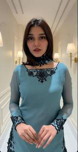 Robe longue élégante pour femme, bleue, brodée, style indien pakistanais, coupe classique, extensible, en FOX GEORGETTE, pour toutes les occasions - Product Image 2