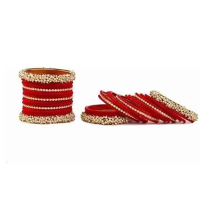 Women's Ethnic <b>Red</b> velvet Bangles Set Wedding luxury Jewelry Sets For Brides Custom Bangles Indian Pakistani Trends - Product Image 1