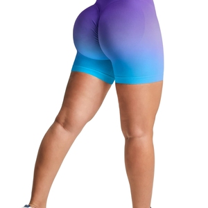 Shorts de yoga sans couture ombrés violet-bleu, taille haute, effet push-up, pour femme, shorts de sport dégradés, shorts cycliste pour l'entraînement - Product Image 1