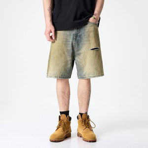 Shorts de Mezclilla Desgastados para Hombre, Corte Recto, Cintura Media, Casuales, para Verano, con Bolsillos de Tela de Algodón - Product Image 1