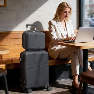Non-TSA 20-Inch PP Trolley Case with Zipper Closure Fashionable Dark Gray 2-in-1 <b>Suitcase</b> for Travel for 12-Inch Luggage Sets - Product Image 2