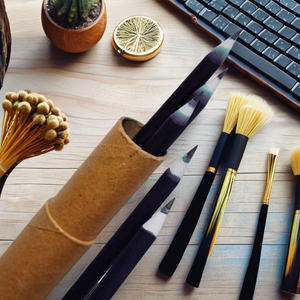 Crayon en papier écologique plantable noir avec boîte ronde, lot de 10, fait main, logo imprimable, ensemble de crayons à graines, petit cadeau scolaire - Product Image 2