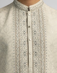 Salwar Kameez en coton pour homme, broderie géométrique, col montant, manches longues, longueur midi, style modeste, traditionnel indien, élégant - Product Image 6
