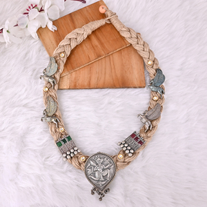 Boho Braided Jute Rope Egyptian Bastet <b>Statement</b> <b>Necklace</b> - Product Image 4