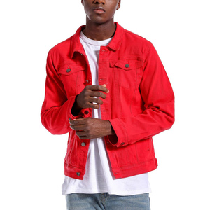 Veste en jean rouge pour homme, col rabattu, fermeture boutonnée, style décontracté, coupe classique, 100 % coton, idéale pour le printemps, en vente - Product Image 2