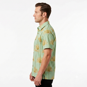 <b>Men's</b> Green Palm Print Short Sleeve Hawaiian <b>Shirt</b> Turn-down Collar Casual Summer Style 100% Cotton Breathable - Product Image 3