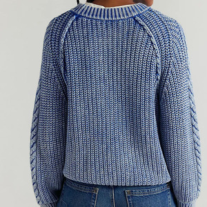 Wholesale Women Cable Knit Wool Pullover Crewneck Puff Sleeve Winter Casual Thick Hand Knitted Sweater Anti-Pilling 8GG Sweaters - Product Image 2