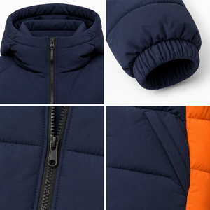 Custom Hooded Winter Puffer <b>Jacket</b> Durable Polyester Shell Thick Insulation Woven Logo Patch Quilted Interior Lining Outerwear - Product Image 4