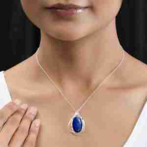 Collar con Colgante de Lapislázuli para Mujer, MANOMAY, Plata de Ley 925, Chapado en Oro de 18K, Halo, Gema Natural Tibetana - Product Image 6