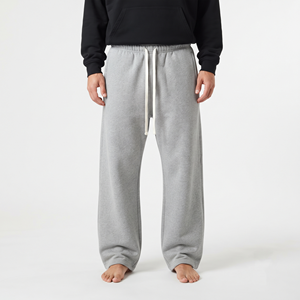 Streetwear Men's Oversized Heavyweight Cotton <b>Jogger</b> Pants <b>Wide</b> <b>Leg</b> Stacked Drawstring Casual Bottoms - Product Image 1