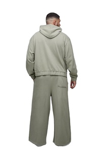 High Quality French Terry Oversized <b>Crop</b> Boxy Fit Baggy Trouser Zipper Hoodie Tracksuits For Men <b>Rhinestone</b> Hoodie Tracksuits - Product Image 4