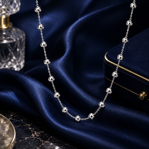 Collar de Cadena con Cuentas de Plata de Ley 925, Acabado Pulido, Joyería Minimalista para Mujer, para Uso Diario, Regalo de Fiesta, Estilo Boda - Product Image 1