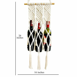 Support mural en macramé blanc pour bouteilles, 26x16 pouces, décoration bohème pour la maison, étagère de cuisine, forme rectangulaire, design géométrique abstrait - Product Image 2