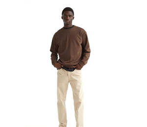 Men's <b>Brown</b> Crew Neck Pullover Sweatshirt Regular Fit Knitted Solid Color Casual Autumn Wear Long Sleeve - Product Image 2