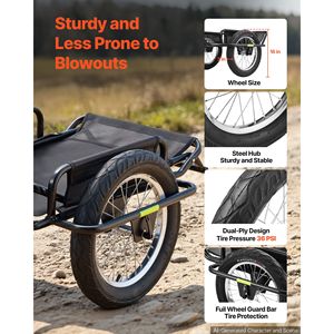 Remolque de Carga para Bicicleta de Alta Resistencia, Capacidad de Carga de 320 Libras, Remolque Utilitario Plegable Multiusos con Ruedas de Acero de 16 Pulgadas - Product Image 6