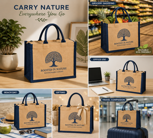 Custom Printed Premium Dual Tone Jute Bag with <b>Zip</b> Closure Eco Friendly Reusable Shopping <b>Tote</b> Bag 30x30x15cm - Product Image 4