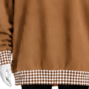 Sweat-shirt à col rond pour homme, coupe ample, marron camel, avec col et poignets à carreaux, manches longues, motif graphique, style streetwear décontracté - Product Image 6