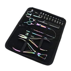 Pince à extensions capillaires premium avec fonction de sertissage microlink et d'ouverture de perles, crochet et boucle, ciseaux de barbier, peigne à séparation des mèches - Product Image 1