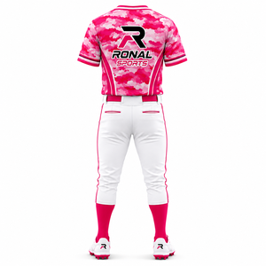 Uniforme de Béisbol RONAL SPORTS, Camiseta de Manga Corta Rosa Camuflaje, Pantalones Blancos, Transpirable, Unisex, para Adultos, Todas las Temporadas - Product Image 2