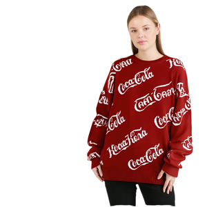 Women's <b>Red</b> Knit Pullover Crew Neck Full Sleeve Winter Sweater Casual 100% Acrylic Printed Letter Pattern - Product Image 1