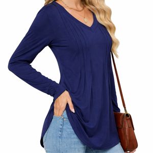 Camiseta de Manga Larga con Cuello en V, Estilo Vintage, Casual, Holgada, de Secado Rápido y Transpirable para Mujer, para Uso Diario - Product Image 4
