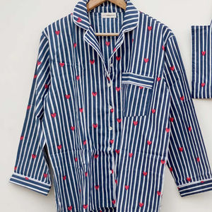Robe de nuit 100% coton à manches longues, pyjama doux et léger, ensemble de vêtements de nuit en deux pièces pour femmes et hommes pour l'été - Product Image 1