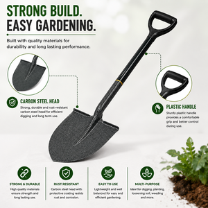 Pala de boca redonda con hoja de acero al carbono y mango de plástico en forma de D para excavar, jardinería, aflojar la tierra, plantar y trabajos al aire libre - Product Image 5