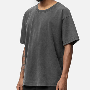 T-shirt gris en coton surdimensionné pour homme, col rond, manches courtes, décontracté, couleur unie, coupe jersey, longueur standard, style tricoté teint uni - Product Image 6
