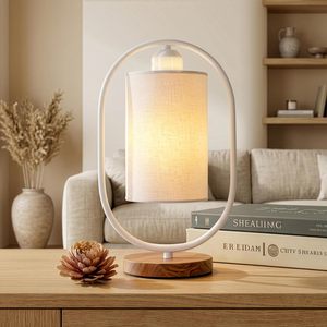 Indoor Decorative Table <b>Lamp</b> for Bedroom Living Room Cotton Shade Bedside Light with On Off Button at Wholesale Price - Product Image 5