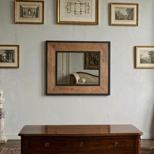 Miroir mural rectangulaire en bois naturel avec cadre en métal industriel Cika, incassable et écologique pour les espaces commerciaux et publics - Product Image 3