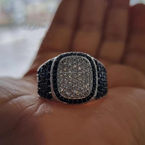 Men's Black & White Moissanite Diamond Cluster Pinky <b>Ring</b> <b>925</b> Sterling <b>Silver</b> Signet <b>Ring</b> Hip Hop Style Iced Out Bling Jewelry - Product Image 4