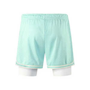 Custom Logo Men's High Quality Breathable Double <b>Layer</b> Polyester Gym Mesh Shorts <b>Mid</b> Elastic Waist Long Drawstrings Solid - Product Image 2