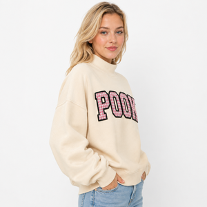 Ghingham Womens Mock Neck Sweatshirt <b>Gingham</b> Greek Letter Applique Embroidery 100% Cotton oversized Mock Neck Sweatshirt - Product Image 1