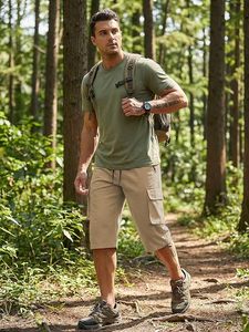 Short cargo 3/4 pour hommes, pantalon capri à taille élastique avec poches zippées - Product Image 6