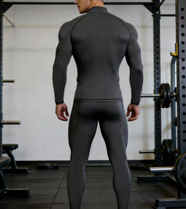 Combinaison de compression à manches longues pour homme, col rond, noire unie, séchage rapide, réversible, respirante, coupe-vent, écologique, coupe classique - Product Image 2