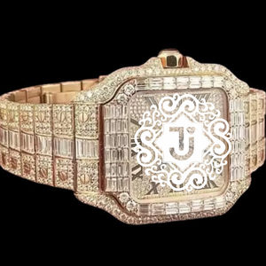 Reloj de Cuarzo con Incrustaciones de Diamantes en Oro Rosa, Esfera Redonda y Baguette con Números Romanos, Reloj de Pulsera de Lujo - Product Image 4